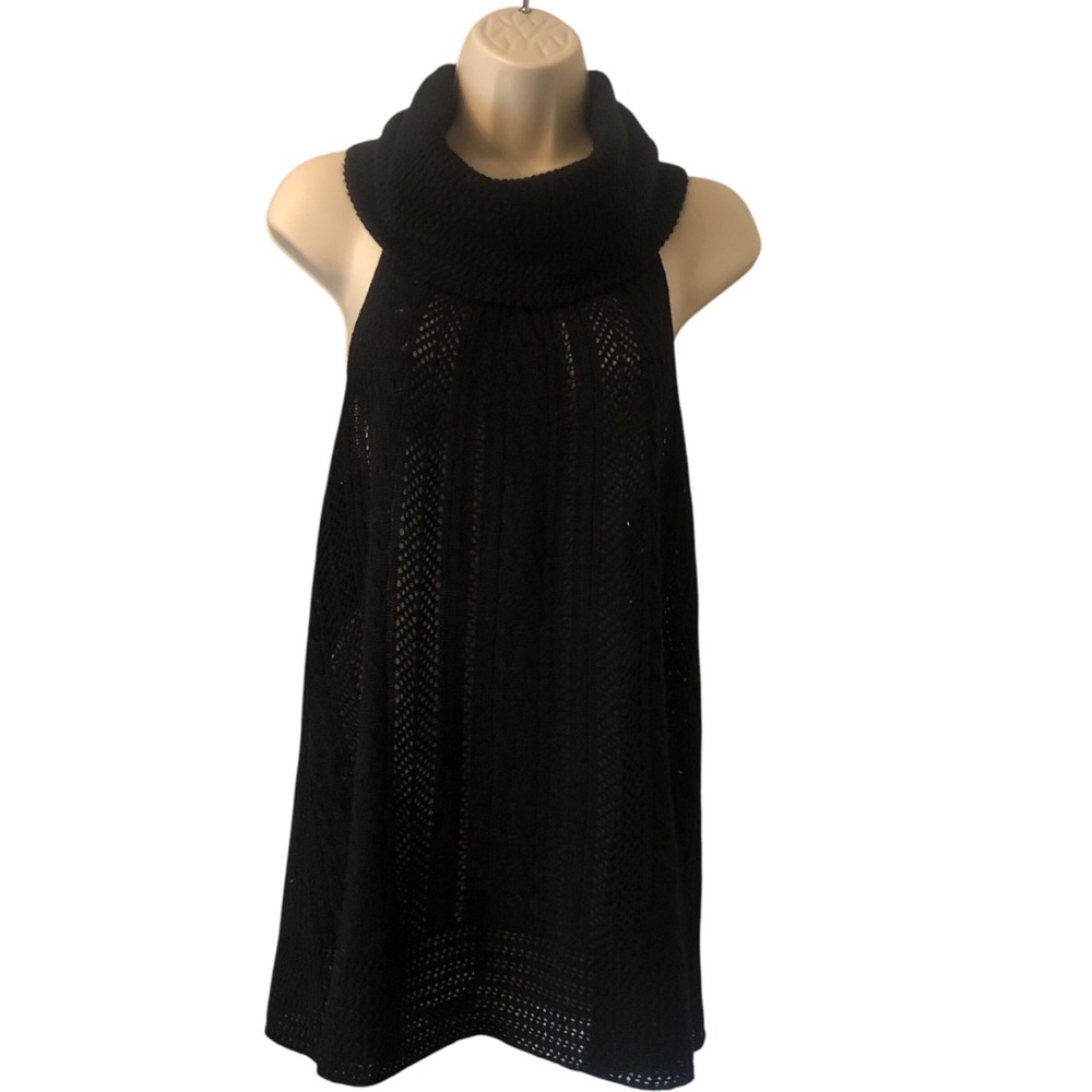 LINE the Label Black Sleeveless Cashmere Racerback Sweater with Cowl Neck Large